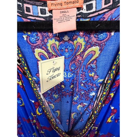 Anthropologie Fly Tomato Geometric Boho Retro Blue Maxi Dress NWT Size Small - Picture 4 of 4
